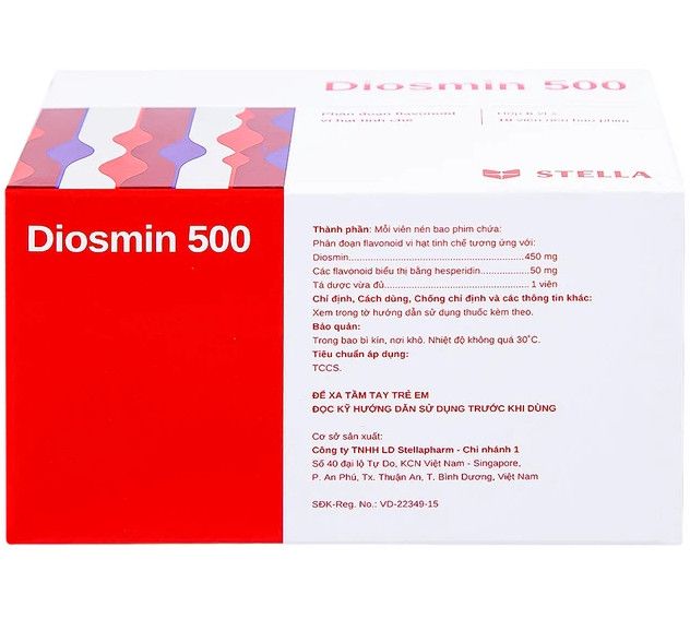 Thuốc Diosmin 500 Stella điều trị suy tĩnh mạch, mạch bạch huyết (6 vỉ x 10 viên)