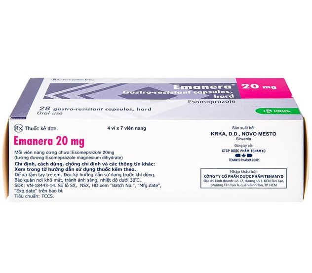Thuốc Emanera 20mg KRKA điều trị trào ngược dạ dày thực quản (4 vỉ x 7 viên)