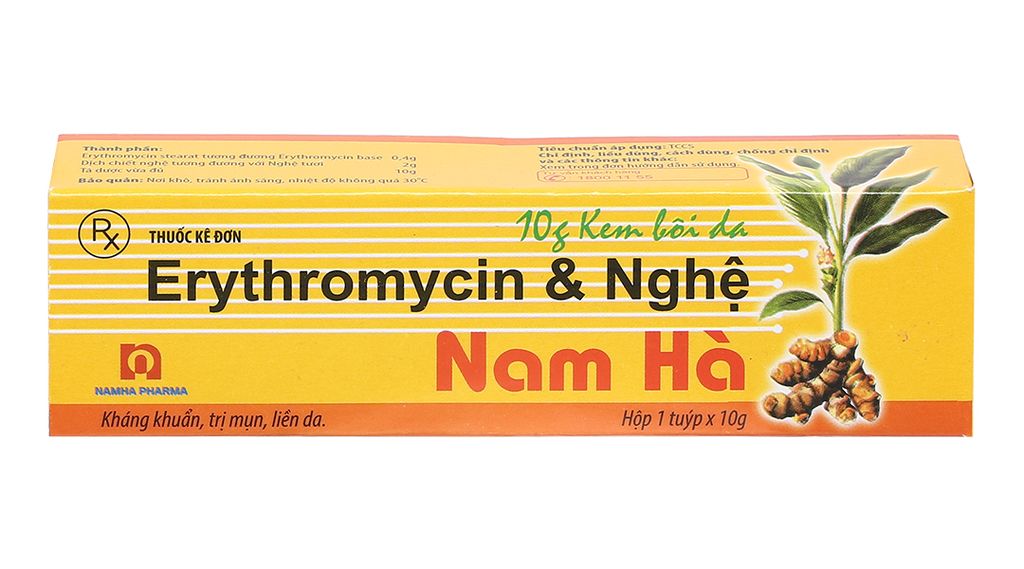 Kem bôi Erythromycin & Nghệ Nam Hà trị mụn, làm liền da tuýp 10g