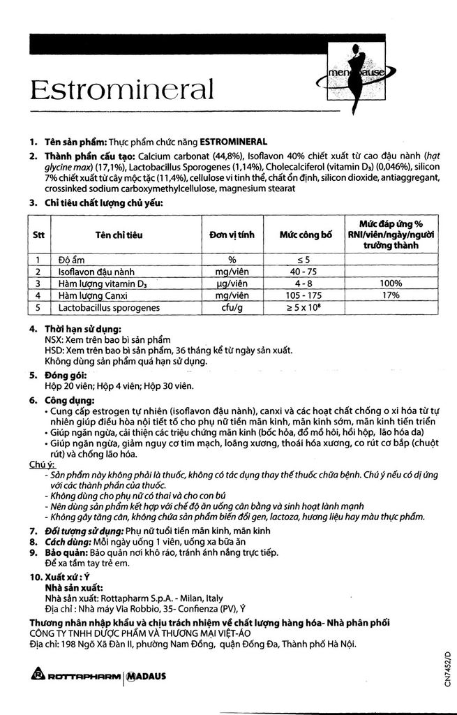 Viên uống Estromineral Meda hỗ trợ tăng cường nội tiết tố (3 vỉ x 10 viên)