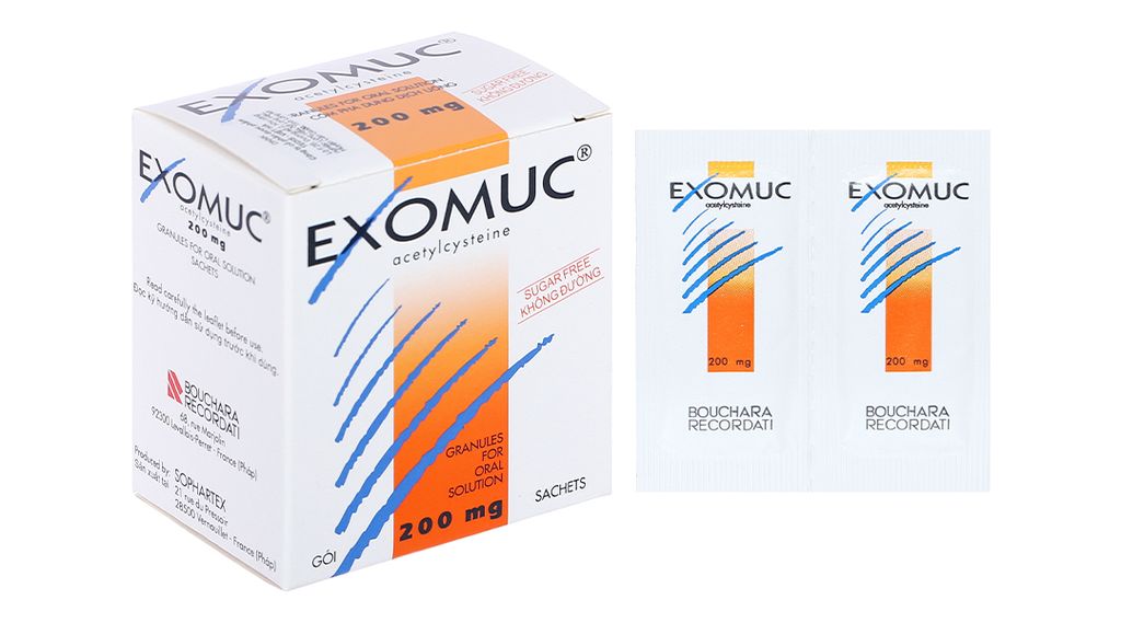 Thuốc Exomuc 200mg Sophartex điều trị rối loạn chất tiết viêm phế quản (30 gói)