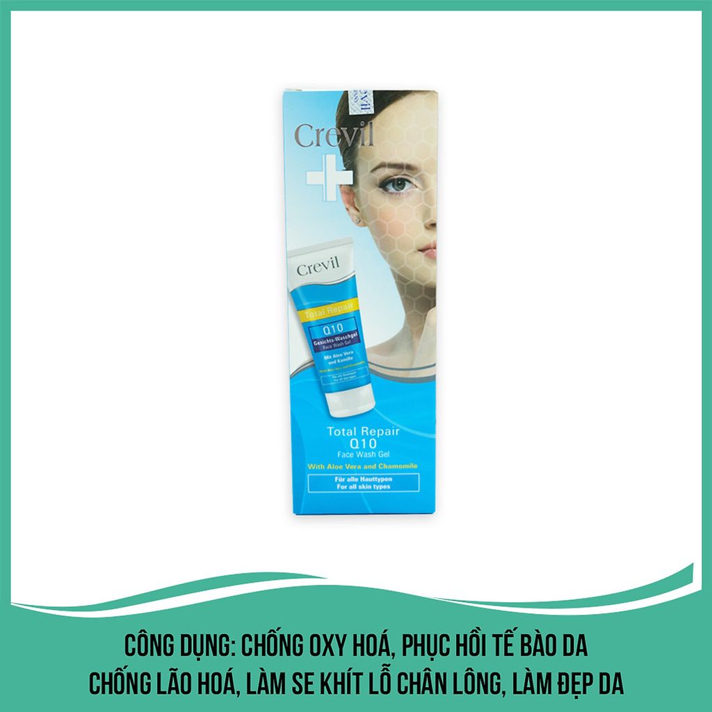 Sữa rửa mặt dưỡng da ngừa mụn Crevil Total Repair Q10 Face Wash Gel 200ml