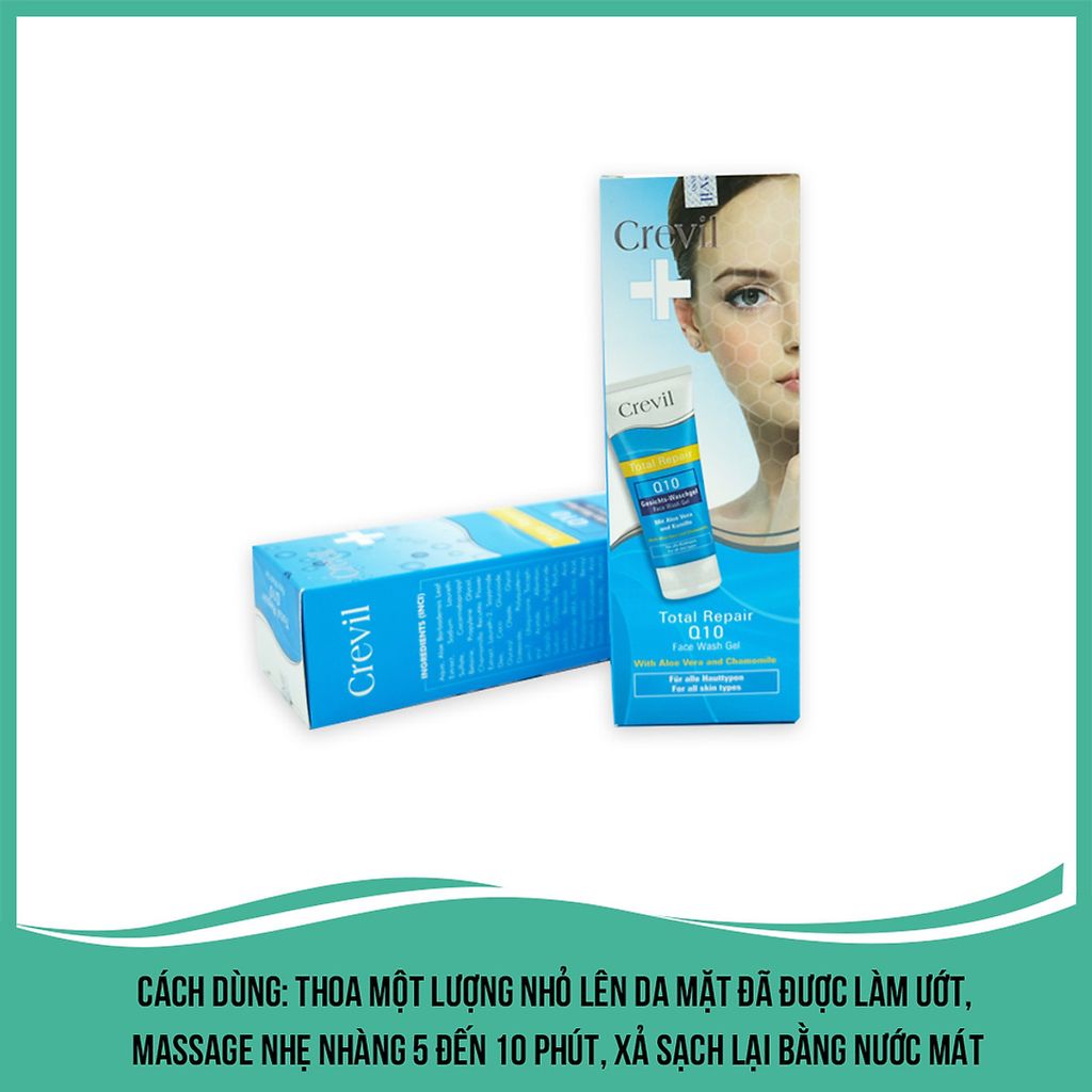 Sữa rửa mặt dưỡng da ngừa mụn Crevil Total Repair Q10 Face Wash Gel 200ml