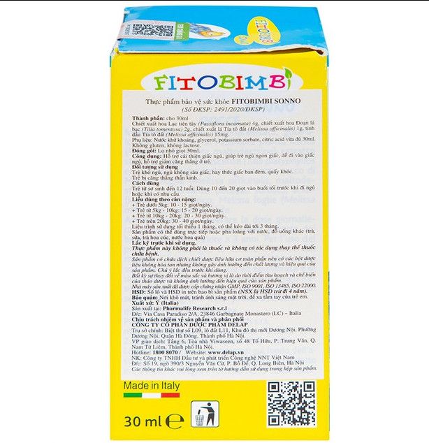 Dung dịch Fitobimbi Sonno Pharmalife hỗ trợ cải thiện giấc ngủ (30ml)
