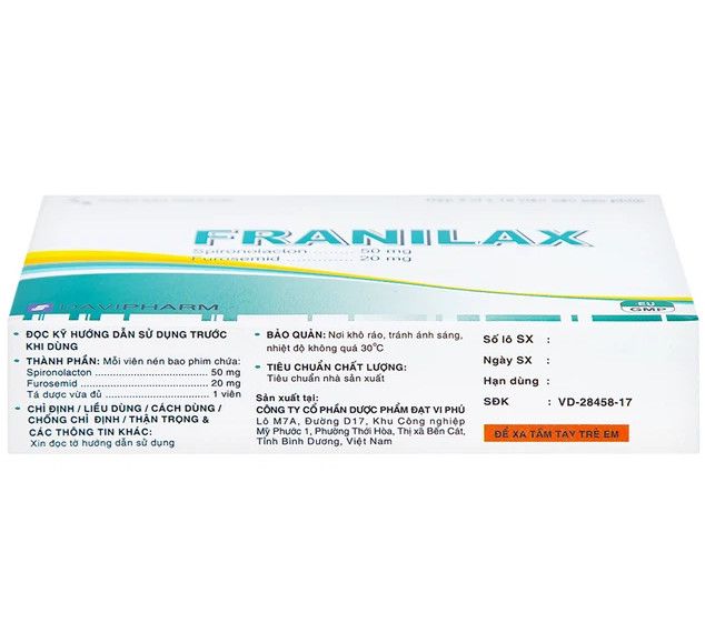 Thuốc Franilax 50mg/20mg Đạt Vi Phú ngăn chặn sự tích tụ nước trong cơ thể (30 viên)