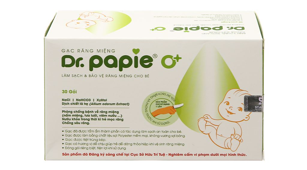 Gạc răng miệng Dr. Papie giúp sạch lưỡi, nướu, răng hộp 30 gói