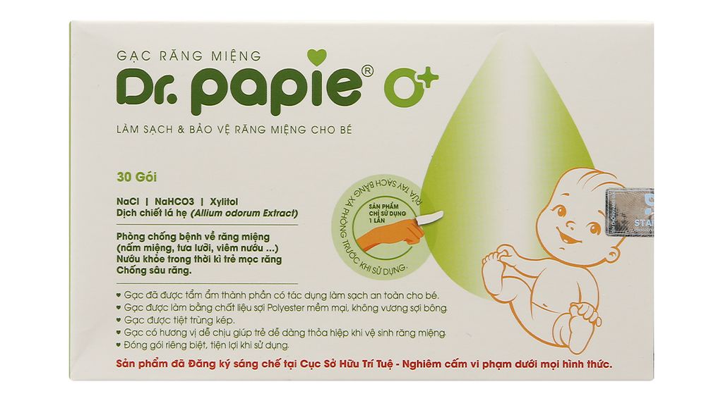 Gạc răng miệng Dr. Papie giúp sạch lưỡi, nướu, răng hộp 30 gói