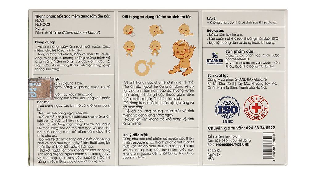 Gạc răng miệng Dr. Papie giúp sạch lưỡi, nướu, răng hộp 30 gói