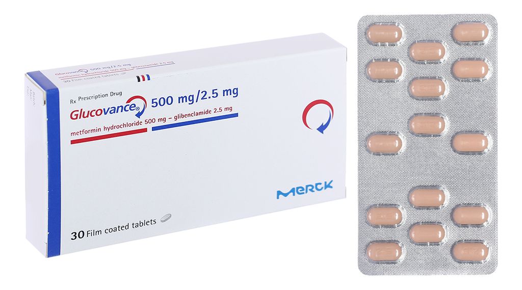 Thuốc Glucovance 500mg/2,5mg Merck điều trị tiểu đường tuýp 2 (2 vỉ x 15 viên)