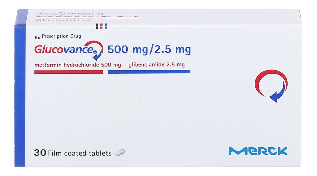 Thuốc Glucovance 500mg/2,5mg Merck điều trị tiểu đường tuýp 2 (2 vỉ x 15 viên)
