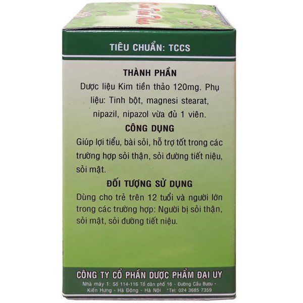 Kim tiền thảo Đại Uy hỗ trợ điều trị sỏi đường tiết niệu, sỏi thận (lọ 100 viên)