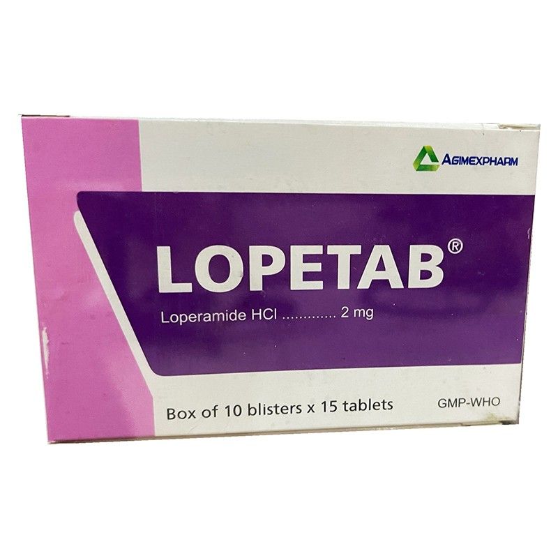 Lopetab - Loperamid 2mg  điều trị triệu chứng tiêu chảy cấp tính và mạn tính (10*15)