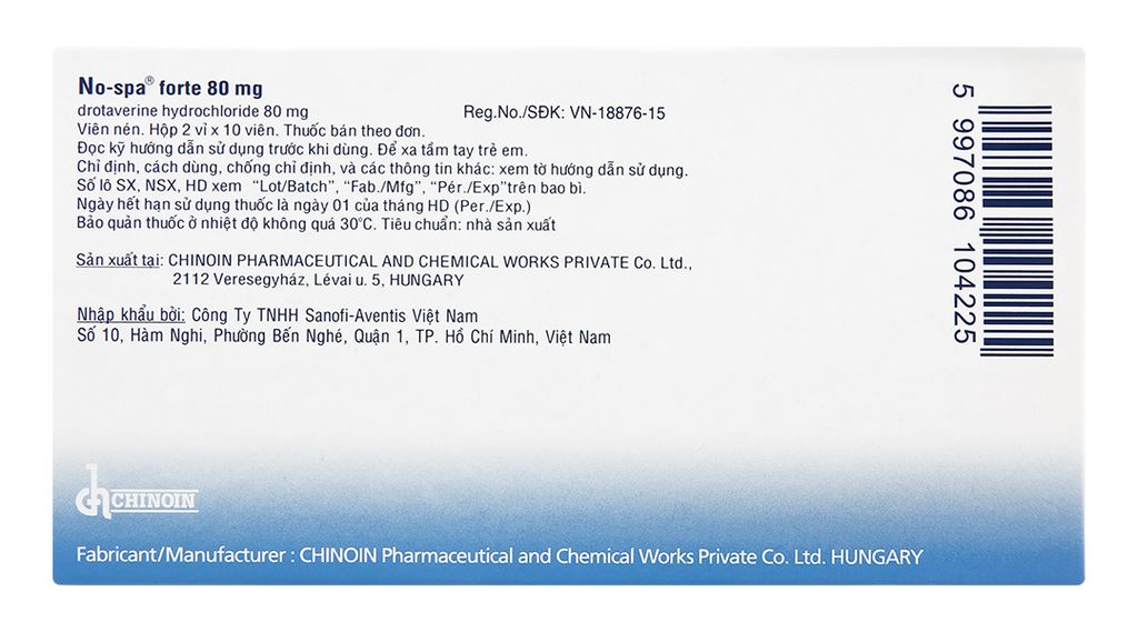 No-Spa Forte 80mg giảm đau do co thắt tiêu hóa (2 vỉ x 10 viên)