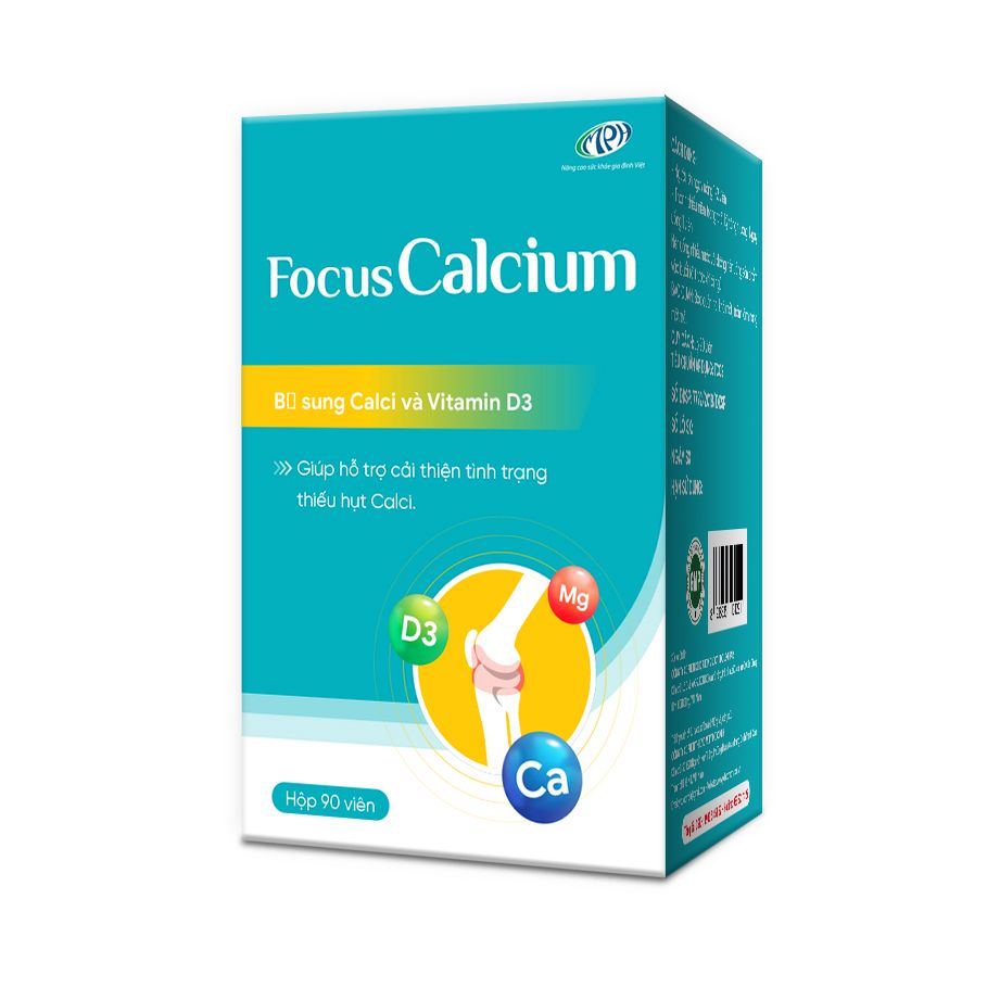Viên uống bổ sung Canxi và Vitamin D3 Focus Calcium, giúp ngừa loãng xương, bổ sung canxi cho mẹ bầu, hỗ trợ tăng trưởng chiều cao - Lọ 90 viên