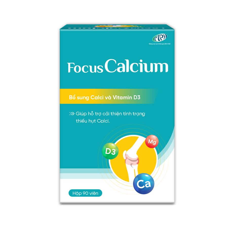 Viên uống bổ sung Canxi và Vitamin D3 Focus Calcium, giúp ngừa loãng xương, bổ sung canxi cho mẹ bầu, hỗ trợ tăng trưởng chiều cao - Lọ 90 viên