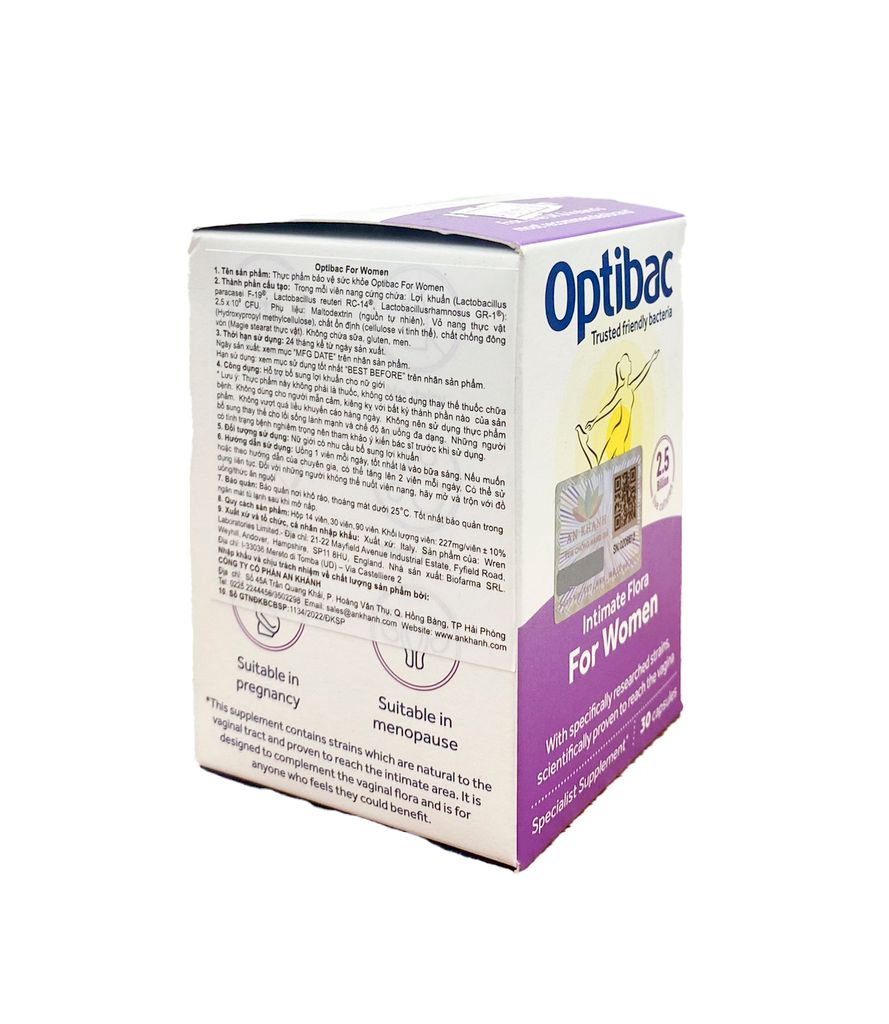 Viên uống Optibac Intimate Flora For Women hỗ trợ bổ sung lợi khuẩn cho nữ giới Hộp 30 viên