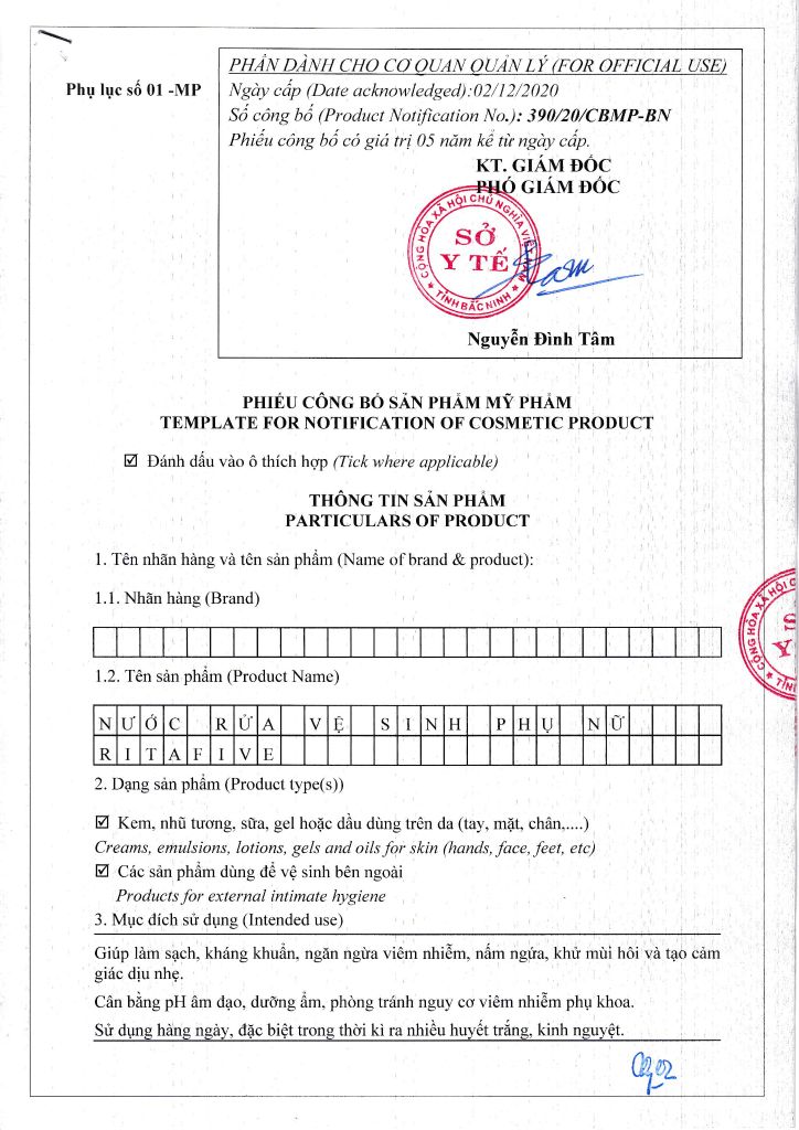 Dung dịch vệ sinh phụ nữ RitaFive 100ml