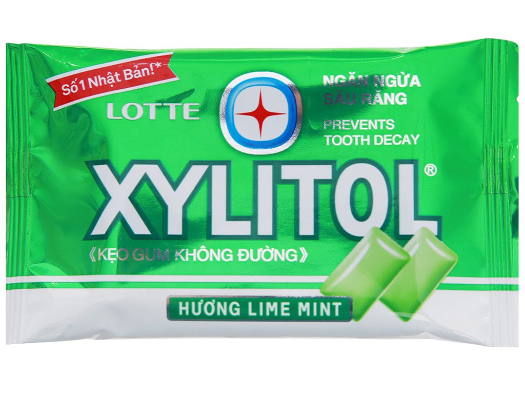 Kẹo Lotte Xylitol hương Lime Mint vỉ  8 viên - Không đường.