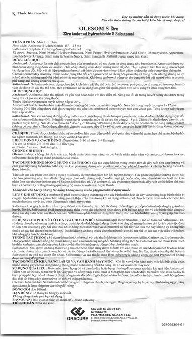 Siro Olesom S trị ho, tan đàm trong bệnh lý hô hấp lọ 100ml