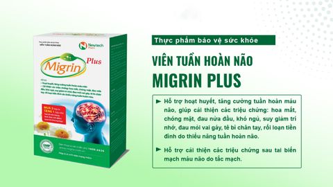 Viên Tuần Hoàn Não Migrin Plus CVI hỗ trợ hoạt huyết, tăng cường tuần hoàn máu não (6 Vỉ x 10 Viên)