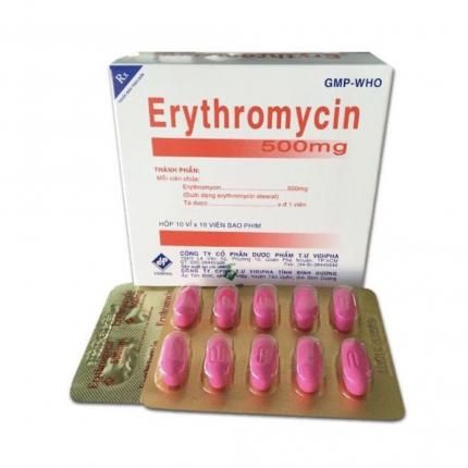 Thuốc kháng sinh Erythromycin 500mg hộp 10 Vỉ x 10 viên- Vidipha