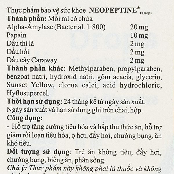 Dung dịch uống Neopeptine Raptakos hỗ trợ tăng cường tiêu hóa (15ml)