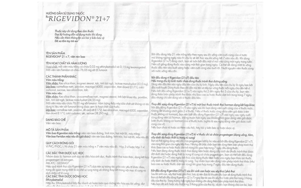 Thuốc tránh thai Rigevidon 21+7 Gedeon Richter (3 vỉ x 28 viên)