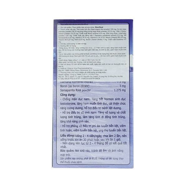 Viên uống BoniSeal Viva hỗ trợ điều trị vô sinh nam, chống mãn dục nam (60 viên)