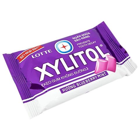 Kẹo gum không đường (tím) Lotte XYLITOL Blueberry Mint vỉ 8 viên