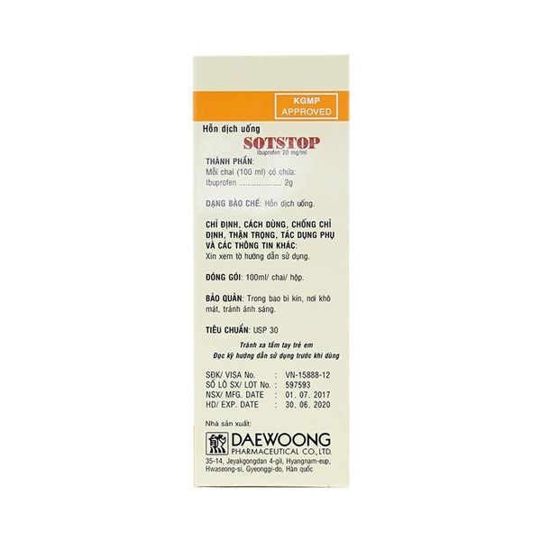 Thuốc Sotstop Daewoong điều trị giảm đau, hạ sốt, kháng viêm (100ml)