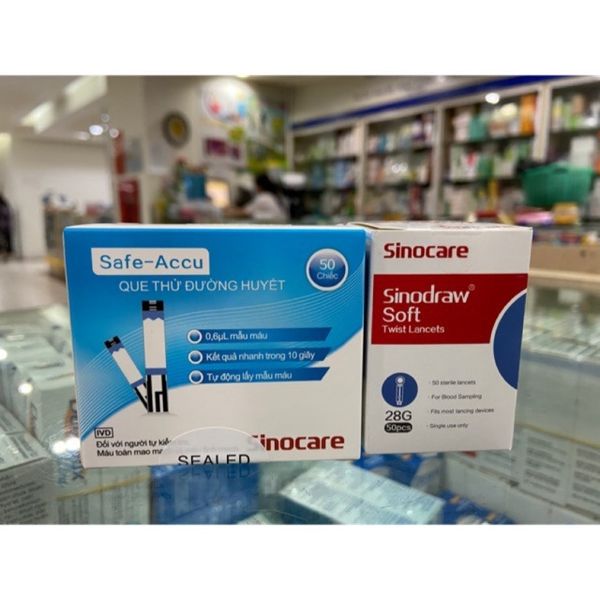 Kim+que thử tiểu đường safe-accu (máy Sinocare)