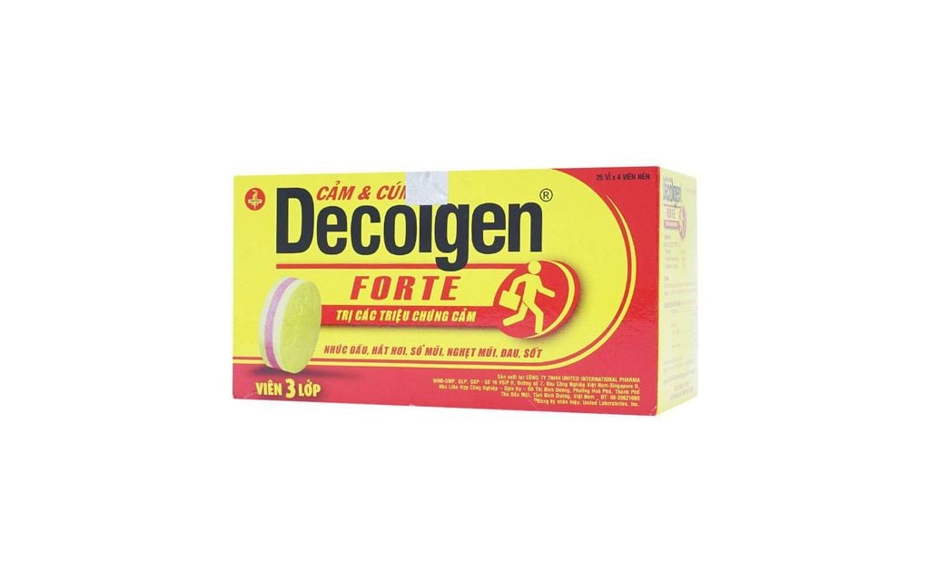 Decolgen Forte (Hộp 25 vỉ x 4 viên) -  Ho, Sốt, Cảm, Hắt hơi, Sổ mũi, Đau đầu.