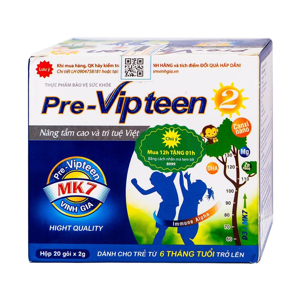 Pre Vipteen 2 - Gia hỗ trợ tăng chiều cao và đề kháng cho trẻ (2g x 20 gói)