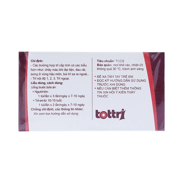 Thuốc Tottri Traphaco tốt cho người bệnh trĩ nội, trĩ ngoại (Hộp 15 túi x 5g)