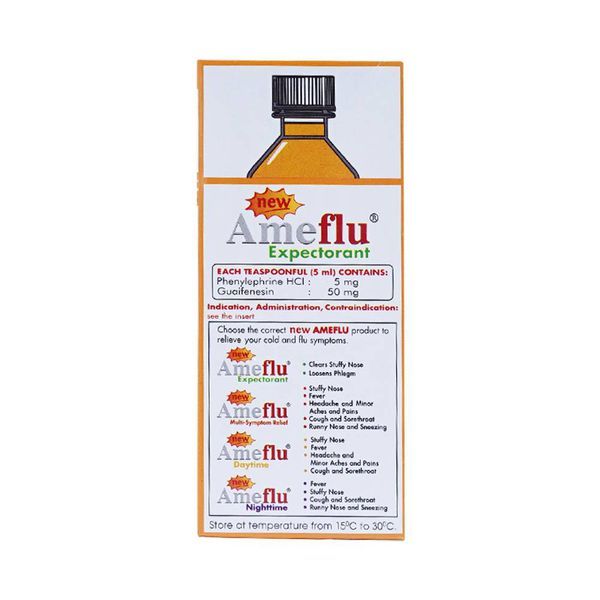Sirô Ameflu Expectorant OPV hỗ trợ điều trị nhức đầu, đau họng, thông mũi (60ml)