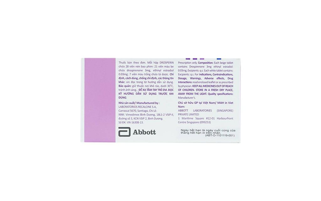 Thuốc tránh thai Drosperin Abbott dùng hằng ngày (1 vỉ x 28 viên)
