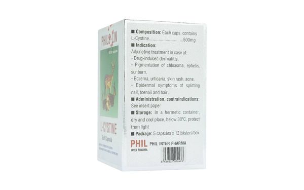 Thuốc Phis-Lin L-Cystine Phil Inter điều trị viêm da, sạm, tàn nhang (12 vỉ x 5 viên)