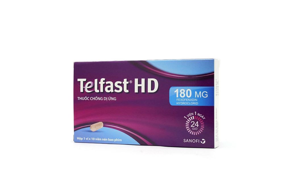 Thuốc Telfast HD 180mg Sanofi điều trị viêm mũi dị ứng (1 vỉ x 10 viên)