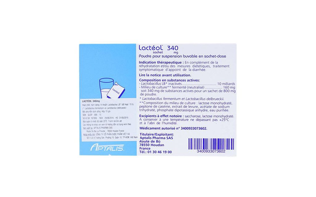 Lacteol 340mg (10 gói) WĐB
