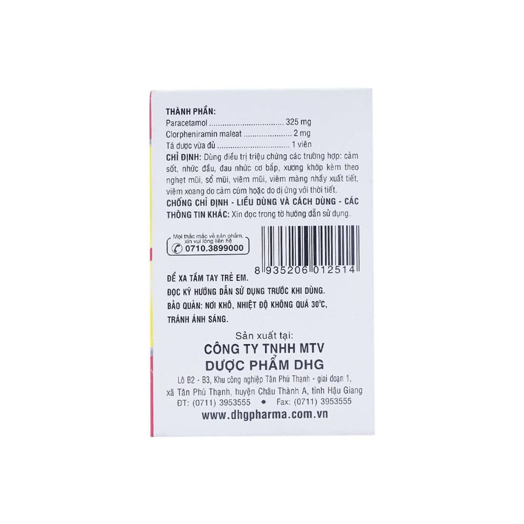 Thuốc Coldacmin Flu DHG hỗ trợ điều trị cảm, sổ mũi, sốt (10 vỉ x 10 viên)