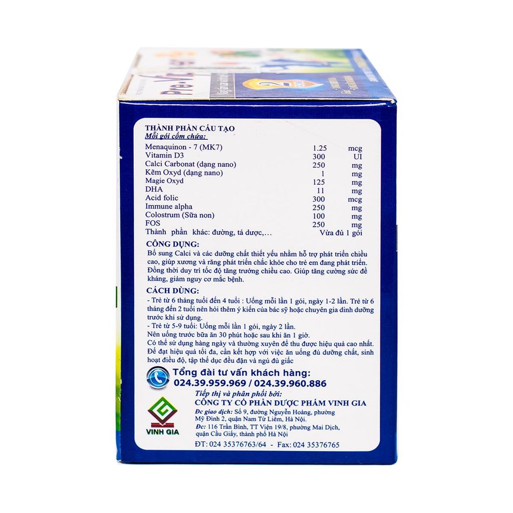 Pre Vipteen 2 - Gia hỗ trợ tăng chiều cao và đề kháng cho trẻ (2g x 20 gói)