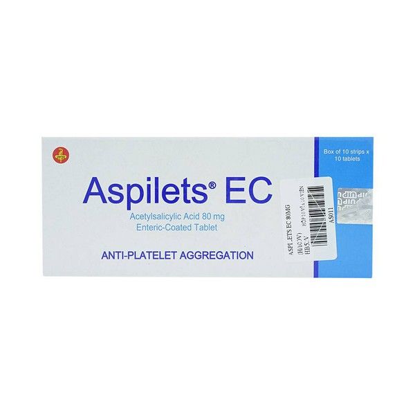 Thuốc Aspilets EC United phòng ngừa đột quỵ, nhồi máu cơ tim (10 vỉ x 10 viên)