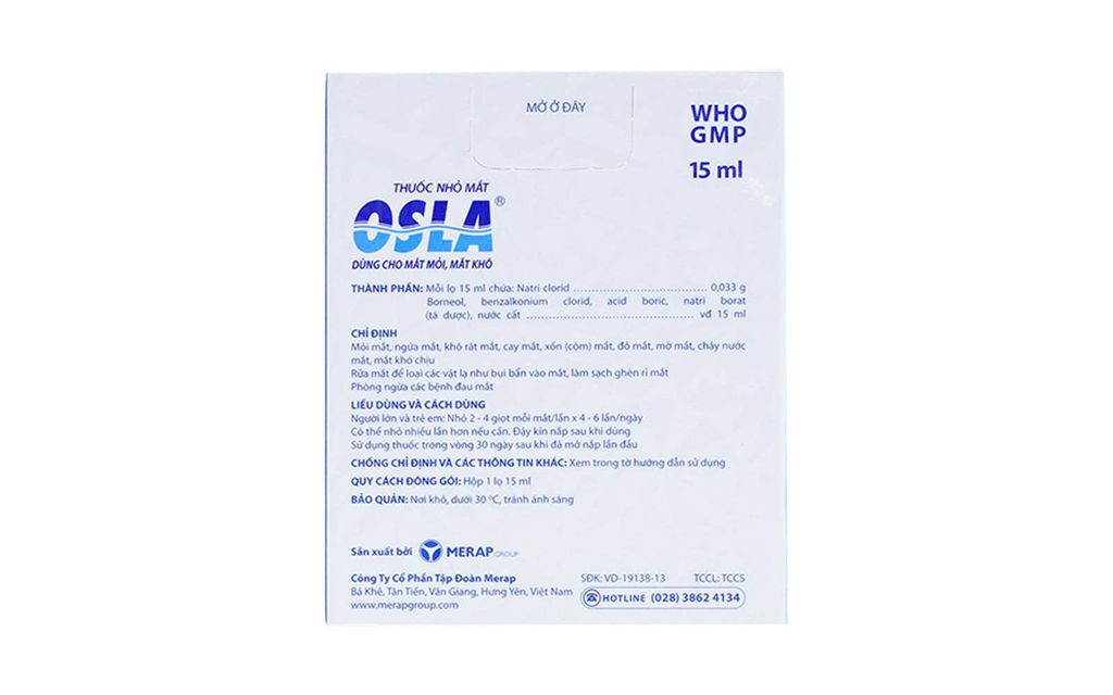 Osla 15ml - Nhỏ mắt, dưỡng mắt, khô mắt, mỏi mắt, cận thị.