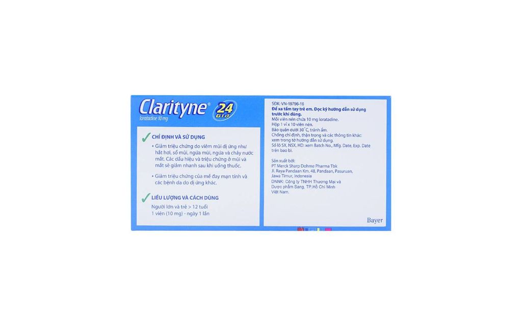 Thuốc Clarityne 10mg MSD giảm viêm mũi dị ứng, hắt hơi, sổ mũi (10 viên)