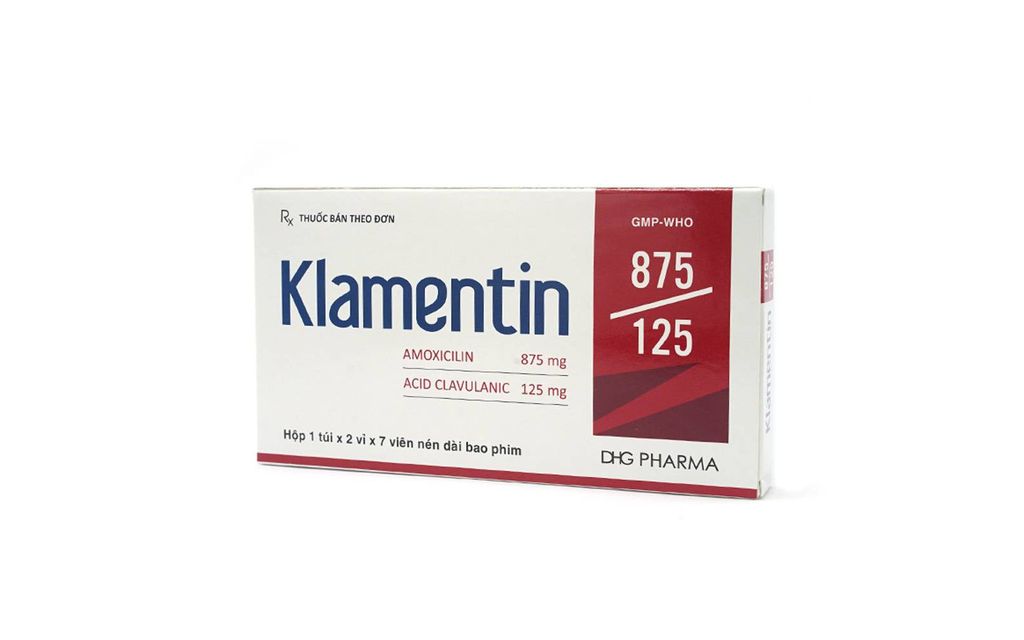 Viên nén Klamentin 875/125 DHG Pharma điều trị viêm xoang, viêm tai giữa, viêm phế quản (2 vỉ x 7 viên)