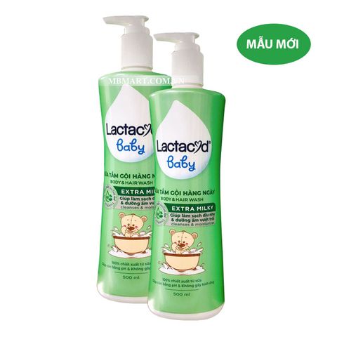 Lactacyd Baby Extra Milky (500ml) -  Sữa tắm gội hàng ngày sạch dịu nhẹ, dưỡng ẩm vượt trội