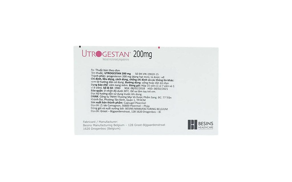 Thuốc Utrogestan 200mg Besins điều trị các rối loạn do thiếu progesterone (15 viên)