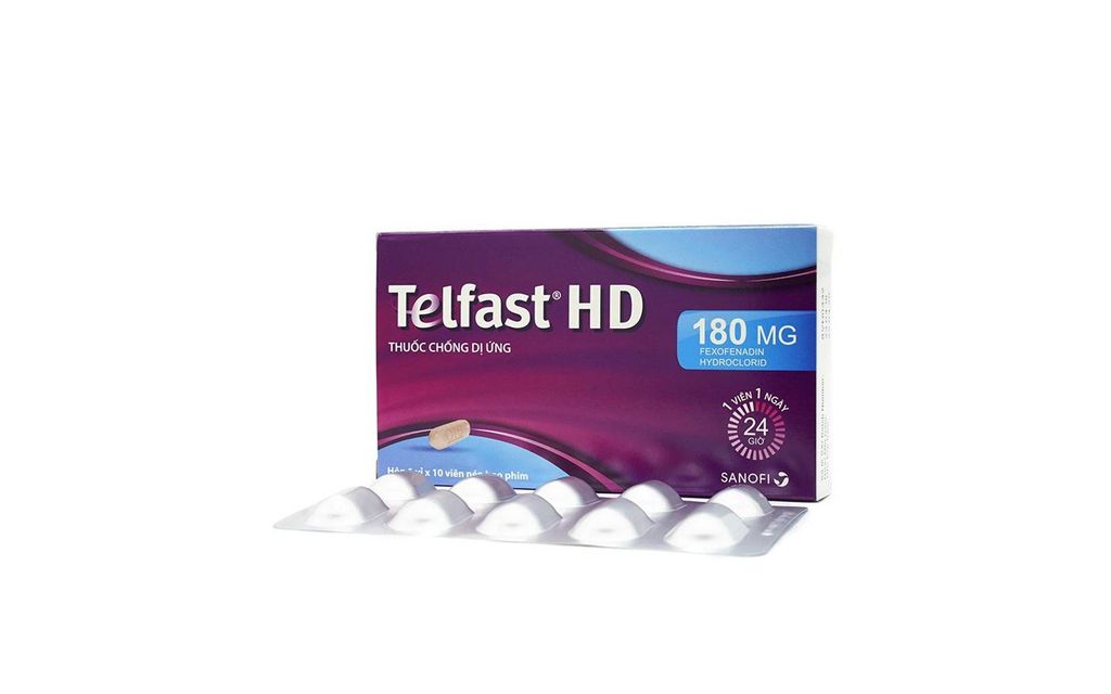 Thuốc Telfast HD 180mg Sanofi điều trị viêm mũi dị ứng (1 vỉ x 10 viên)