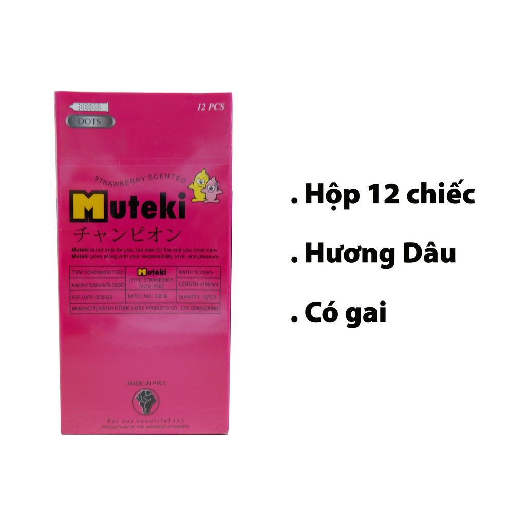 Bao cao su Muteki hương dâu, có gai, hồng (Hộp 12 cái)
