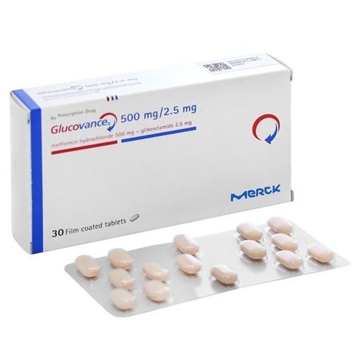 Thuốc Glucovance 500mg/2,5mg Merck điều trị tiểu đường tuýp 2 (2 vỉ x 15 viên)